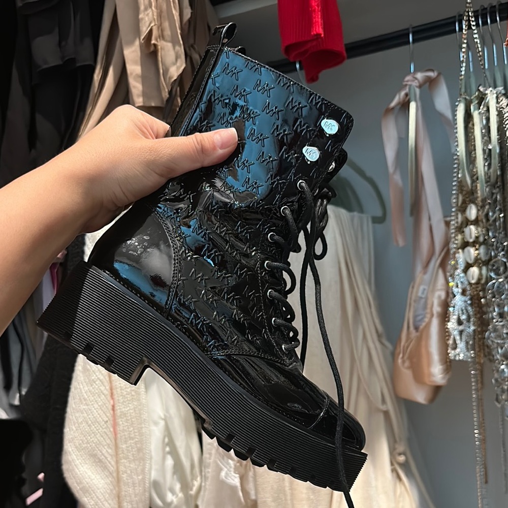 Michael Kors Black Combat Moto Boots with Chunky Sole